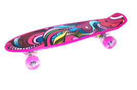 Пенниборд (скейтборд) с рисунком, светящиеся колеса /розовый/