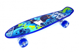 Пенниборд (скейтборд) с рисунком, светящиеся колеса /синий/